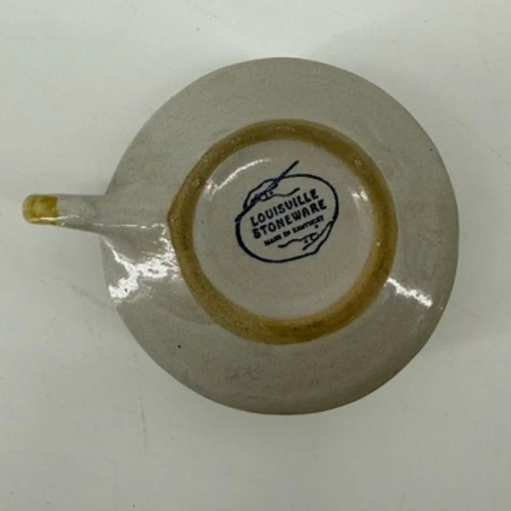 Louisville Stoneware Miniature Cup and Saucer Hand Painted Floral Gray Yellow